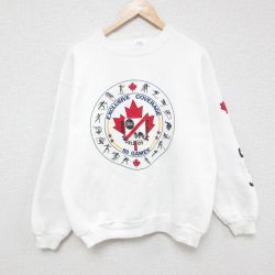 【50%OFF】L★古着 長袖 スウェット メンズ 90年代 90s カナダ クルーネック USA製 白 ホワイト 25feb25 中古 スエット トレーナー トップス