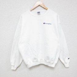 【50%OFF】L★古着 チャンピオン Champion 長袖 スウェット メンズ 90年代 90s ワンポイントロゴ クルーネック 白 ホワイト 25feb25 中古 スエット トレーナー トップス