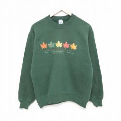【50%OFF】M★古着 ジャージーズ 長袖 スウェット メンズ 90年代 90s 紅葉 メイン クルーネック USA製 緑 グリーン 25feb25 中古 スエット トレーナー トップス