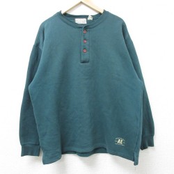 L★古着 アメリカンイーグル American Eagle 長袖 スウェット メンズ 00年代 00s ワンポイントロゴ ヘンリーネック 緑 グリーン 25feb25 中古 スエット トレーナー トップス