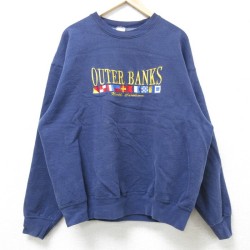 XL★古着 フルーツオブザルーム 長袖 スウェット メンズ 90年代 90s アウターバンクス 刺繍 クルーネック USA製 紺 ネイビー 25feb25 中古 スエット トレーナー トップス