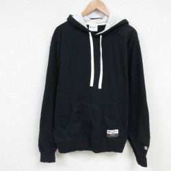 【50%OFF】XL★古着 チャンピオン Champion 長袖 スウェット パーカー メンズ 無地 大きいサイズ 黒 ブラック 25feb26 中古 スエット トレーナー トップス