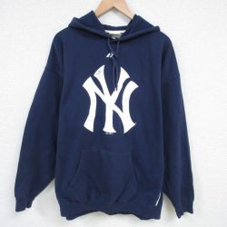 XL★古着 マジェスティック 長袖 スウェット パーカー メンズ 00年代 00s MLB ニューヨークヤンキース 大きいサイズ 紺 ネイビー メジャーリーグ ベースボール 野球 25feb26 中古 スエット トレーナー トップス
