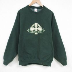 XL★古着 フルーツオブザルーム 長袖 スウェット メンズ 90年代 90s アイルランド 刺? 大きいサイズ クルーネック USA製 緑 グリーン 25feb26 中古 スエット トレーナー トップス