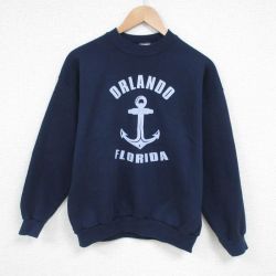 L★古着 TULTEX 長袖 スウェット メンズ 90年代 90s イカリ クルーネック 紺 ネイビー 25feb26 中古 スエット トレーナー トップス