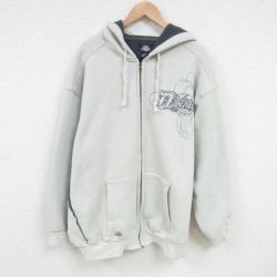 XL★古着 ディッキーズ Dickies 長袖 フルジップ スウェット パーカー メンズ ビッグロゴ 大きいサイズ サーマル地 薄グレー 25feb26 中古 スエット トレーナー トップス