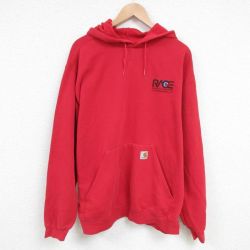 XL★古着 カーハート Carhartt 長袖 スウェット パーカー メンズ RACE 大きいサイズ 赤 レッド 25feb26 中古 スエット トレーナー トップス