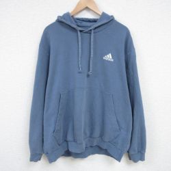 XL★古着 アディダス adidas 長袖 スウェット パーカー メンズ ワンポイントロゴ 大きいサイズ 薄紺 ネイビー 25feb26 中古 スエット トレーナー トップス