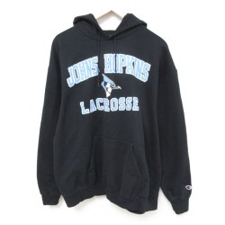 XL★古着 チャンピオン Champion 長袖 スウェット パーカー メンズ 00年代 00s ラクロス 鳥 黒 ブラック 25feb27 中古 スエット トレーナー トップス