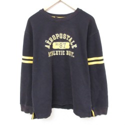 XL★古着 エアロポステール AEROPOSTALE 長袖 スウェット メンズ 00年代 00s ビッグロゴ 刺繍 クルーネック 黒 ブラック 25feb27 中古 スエット トレーナー トップス