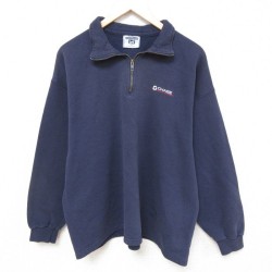 【50%OFF】XL★古着 リー Lee 長袖 ハーフジップ スウェット メンズ 90年代 90s CHASE 銀行 襟付き USA製 紺 ネイビー 25feb27 中古 スエット トレーナー トップス