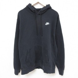 XL★古着 ナイキ NIKE 長袖 スウェット パーカー メンズ ワンポイントロゴ 大きいサイズ 黒 ブラック 25feb27 中古 スエット トレーナー トップス