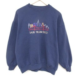 【50%OFF】L★古着 TULTEX 長袖 スウェット メンズ 90年代 90s サンフランシスコ 刺繍 クルーネック 紺 ネイビー 25feb27 中古 スエット トレーナー トップス