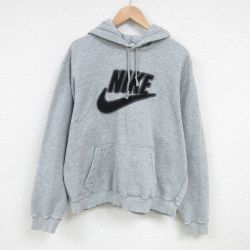 XL★古着 ナイキ NIKE 長袖 スウェット パーカー メンズ ビッグロゴ 大きいサイズ グレー 霜降り 25feb27 中古 スエット トレーナー トップス