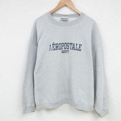XL★古着 エアロポステール AEROPOSTALE 長袖 スウェット メンズ 00年代 00s ビッグロゴ 大きいサイズ クルーネック グレー 霜降り 25feb27 中古 スエット トレーナー トップス