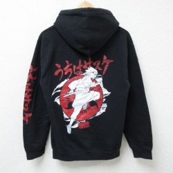 S★古着 長袖 スウェット パーカー メンズ アニメ NARUTO ナルト疾風伝 うちはサスケ 黒 ブラック 25feb27 中古 スエット トレーナー トップス