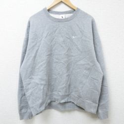 XL★古着 ナイキ NIKE 長袖 スウェット メンズ ワンポイントロゴ 大きいサイズ グレー 霜降り 25feb27 中古 スエット トレーナー トップス