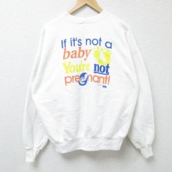 XL★古着 ヘインズ Hanes 長袖 スウェット メンズ 00年代 00s 足跡 大きいサイズ クルーネック 白 ホワイト 25feb27 中古 スエット トレーナー トップス