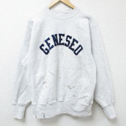 L★古着 長袖 スウェット メンズ 90年代 90s GENESEO 刺繍 クルーネック USA製 薄グレー 霜降り 25feb27 中古 スエット トレーナー トップス