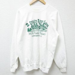 L★古着 ヘインズ Hanes 長袖 スウェット メンズ 80年代 80s 車 クルーネック USA製 白 ホワイト 25feb27 中古 スエット トレーナー トップス