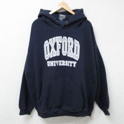 XL★古着 長袖 スウェット パーカー メンズ オックスフォード 大学 大きいサイズ 紺 ネイビー 25feb27 中古 スエット トレーナー トップス