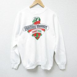 L★古着 フルーツオブザルーム 長袖 スウェット メンズ 90年代 90s 野菜 クルーネック USA製 白 ホワイト 25feb27 中古 スエット トレーナー トップス