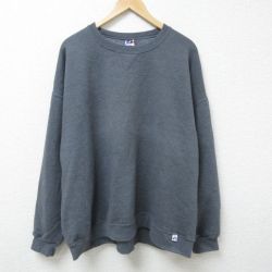 XL★古着 ラッセル 長袖 スウェット メンズ 00年代 00s 無地 大きいサイズ クルーネック 濃グレー 霜降り 25feb27 中古 スエット トレーナー トップス