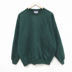 L★古着 ヘインズ Hanes 長袖 スウェット メンズ 00年代 00s 無地 クルーネック 緑 グリーン 25feb28 中古 スエット トレーナー トップス