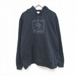 XL★古着 コロンビア COLUMBIA Columbia 長袖 スウェット パーカー メンズ ビッグロゴ 大きいサイズ 黒 ブラック 25feb28 中古 スエット トレーナー トップス