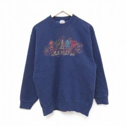 【50%OFF】M★古着 フルーツオブザルーム 長袖 スウェット メンズ 00年代 00s ハワイ 刺繍 クルーネック 紺 ネイビー 25feb28 中古 スエット トレーナー トップス