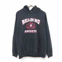 【50%OFF】XL★古着 長袖 スウェット パーカー メンズ READING ROCKETS 黒 ブラック 25feb28 中古 スエット トレーナー トップス