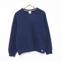 S★古着 ラッセル 長袖 スウェット メンズ 00年代 00s 無地 クルーネック 紺 ネイビー 25feb28 中古 スエット トレーナー トップス