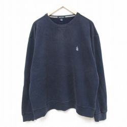 【50%OFF】XL★古着 ノーティカ NAUTICA 長袖 ブランド スウェット メンズ 00年代 00s ワンポイントロゴ 大きいサイズ クルーネック カナダ製 紺 ネイビー 25feb28 中古 スエット トレーナー トップス