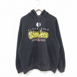 XL★古着 長袖 スウェット パーカー メンズ 00年代 00s NFL ピッツバーグスティーラーズ 黒 ブラック アメフト スーパーボウル 25feb28 中古 スエット トレーナー トップス