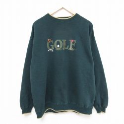 XL★古着 長袖 スウェット メンズ 00年代 00s ゴルフ 刺繍 クルーネック 緑 グリーン 【spe】 25feb28 中古 スエット トレーナー トップス