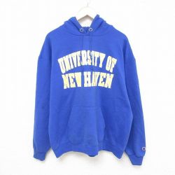 【50%OFF】XL★古着 チャンピオン Champion 長袖 スウェット パーカー メンズ ニューヘイブン 大学 大きいサイズ 青 ブルー 25feb28 中古 スエット トレーナー トップス