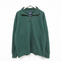 【50%OFF】XL★古着 ジャンスポーツ 長袖 ハーフジップ スウェット メンズ 00年代 00s 無地 大きいサイズ 緑 グリーン 25feb28 中古 スエット トレーナー トップス