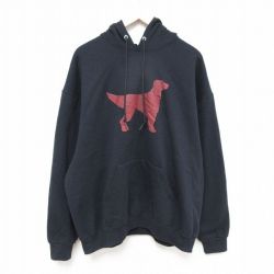 XL★古着 ジャージーズ 長袖 スウェット パーカー メンズ 犬 大きいサイズ 黒 ブラック 25feb28 中古 スエット トレーナー トップス