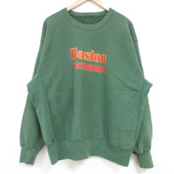 【50%OFF】XL★古着 長袖 スウェット メンズ ボストン 大きいサイズ クルーネック 緑 グリーン 25feb28 中古 スエット トレーナー トップス