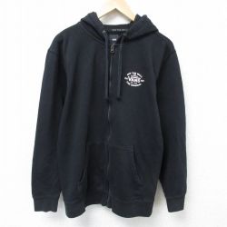 M★古着 バンズ VANS 長袖 フルジップ スウェット パーカー メンズ ワンポイントロゴ クルーネック 黒 ブラック 25mar01 中古 スエット トレーナー トップス
