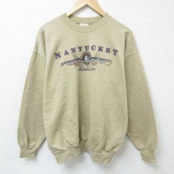 L★古着 ヘインズ Hanes 長袖 スウェット メンズ 90年代 90s マサチューセッツ クルーネック ベージュ カーキ 25mar01 中古 スエット トレーナー トップス