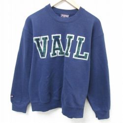 【50%OFF】M★古着 ジャンスポーツ 長袖 スウェット メンズ 90年代 90s VAIL 刺繍 クルーネック USA製 紺 ネイビー 25mar01 中古 スエット トレーナー トップス