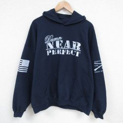 XL★古着 長袖 スウェット パーカー メンズ Damn Near Perfect 大きいサイズ 紺 ネイビー 25mar01 中古 スエット トレーナー トップス