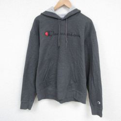 XL★古着 チャンピオン Champion 長袖 スウェット パーカー メンズ ビッグロゴ 濃グレー 霜降り 25mar01 中古 スエット トレーナー トップス