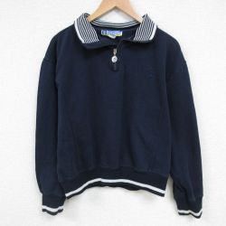 L★古着 長袖 ハーフジップ スウェット メンズ 00年代 00s ワンポイントロゴ クルーネック 紺 ネイビー 25mar01 中古 スエット トレーナー トップス