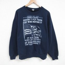 【50%OFF】XL★古着 長袖 スウェット メンズ 星条旗 クルーネック 紺 ネイビー 25mar01 中古 スエット トレーナー トップス