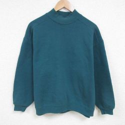 L★古着 長袖 スウェット メンズ 90年代 90s 無地 モックネック ハイネック 緑 グリーン 25mar01 中古 スエット トレーナー トップス