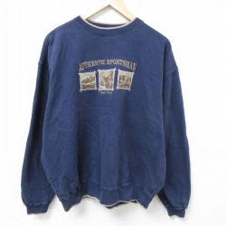 XL★古着 長袖 スウェット メンズ 00年代 00s シカ 刺繍 クルーネック 紺 ネイビー 25mar01 中古 スエット トレーナー トップス