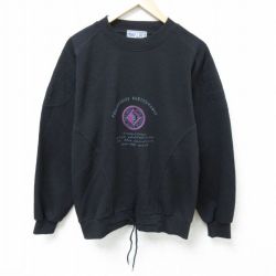 【50%OFF】L★古着 ビューグルボーイ 長袖 スウェット メンズ 90年代 90s 刺繍 クルーネック 黒 ブラック 25mar01 中古 スエット トレーナー トップス