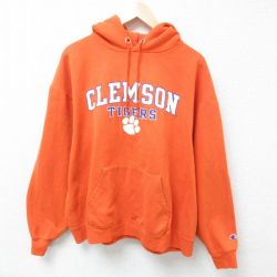 XL★古着 チャンピオン Champion 長袖 スウェット パーカー メンズ クレムゾン タイガース 大きいサイズ オレンジ 25mar01 中古 スエット トレーナー トップス